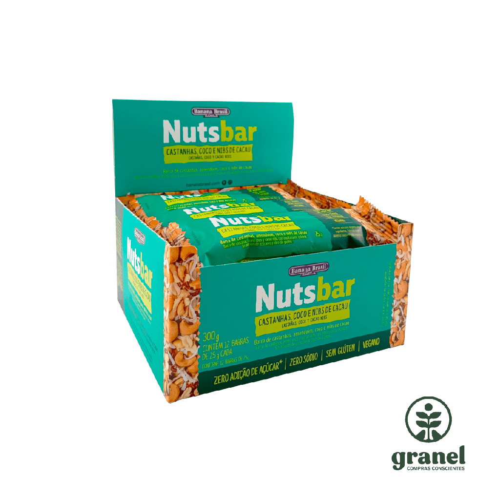 [Por encargue, plazo hasta 7 días] Barra de cereales de coco y castañas Nutsbar 25g. Caja 12 unidades