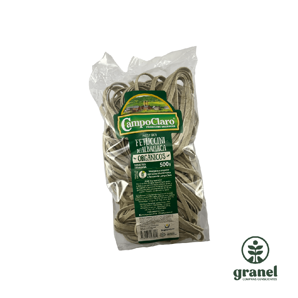 Fideos fetuccini de albahaca orgánicos  Campo Claro 500g