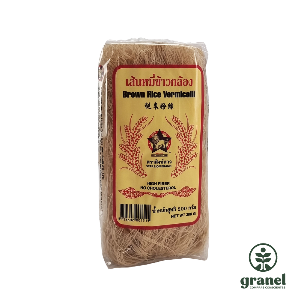 Fideos de arroz integrales vermicelli sin gluten StarLion 200g