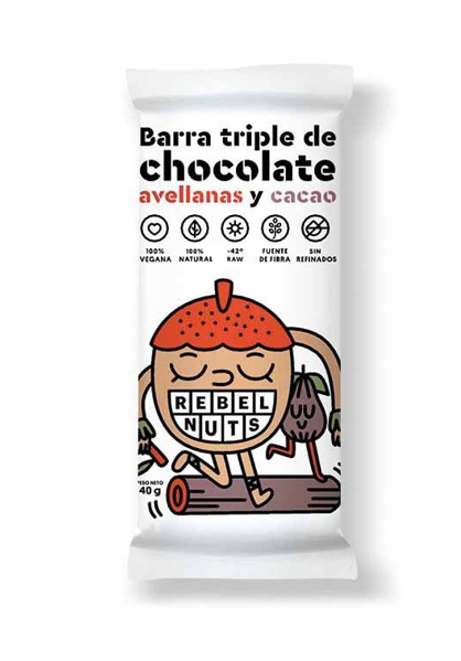 [10736] Barra triple de chocolate avellanas y cacao Rebel Nuts 40g