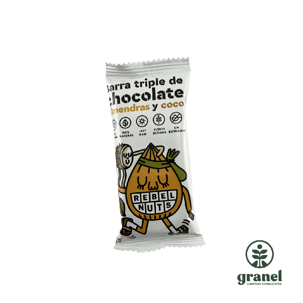 Barra triple de chocolate almendras y coco Rebel Nuts 40g