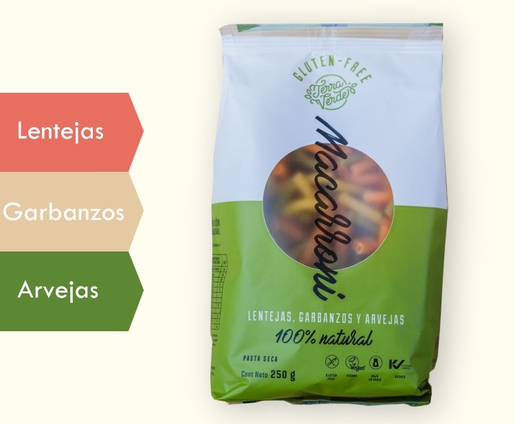 Fideos macarroni sin gluten de lentejas, garbanzo, arvejas Terra Verde 250g