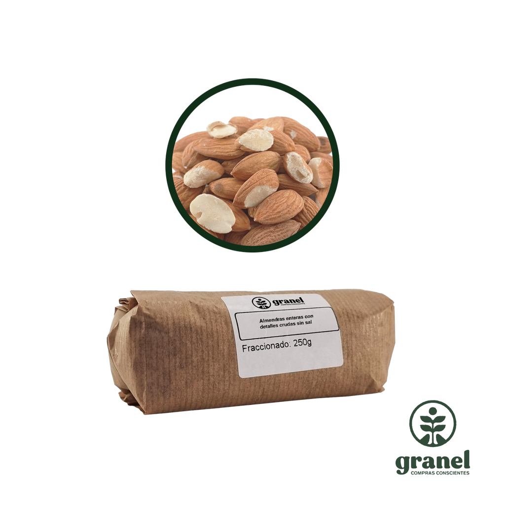 Almendras enteras con detalles crudas sin sal 250g
