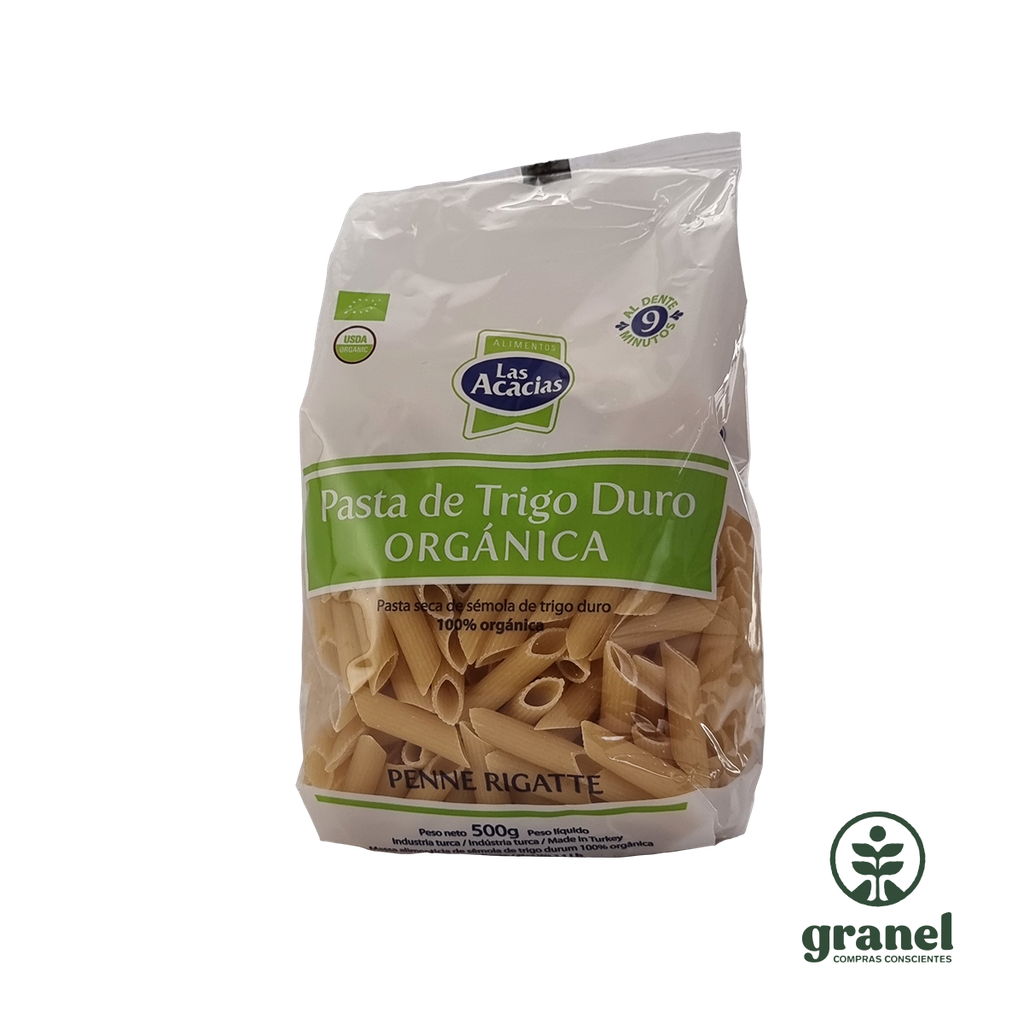 Fideos de trigo duro orgánico penne rigate Las Acacias 500g