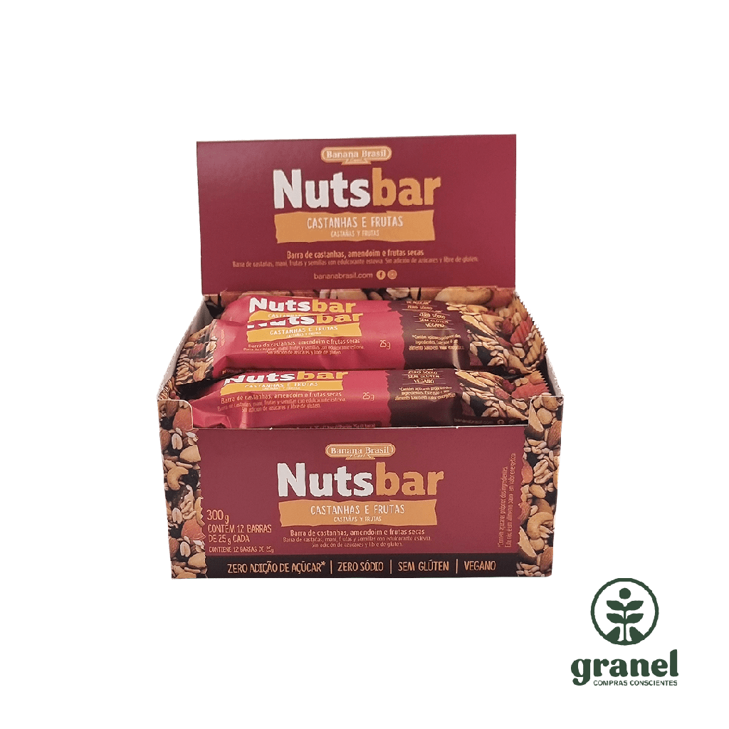 Barra de cereales de castañas y frutas Nutsbar 25g. Caja 12 unidades