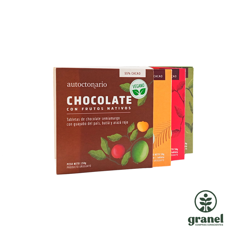 [6636] Tabletas de chocolate con incrustaciones de frutos nativos Autoctonario pack 3 unidades