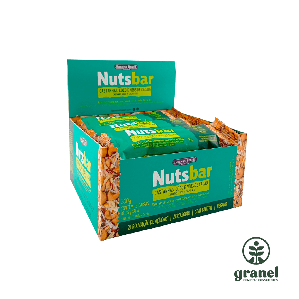 Barra de cereales de coco y castañas Nutsbar 25g. Caja 12 unidades