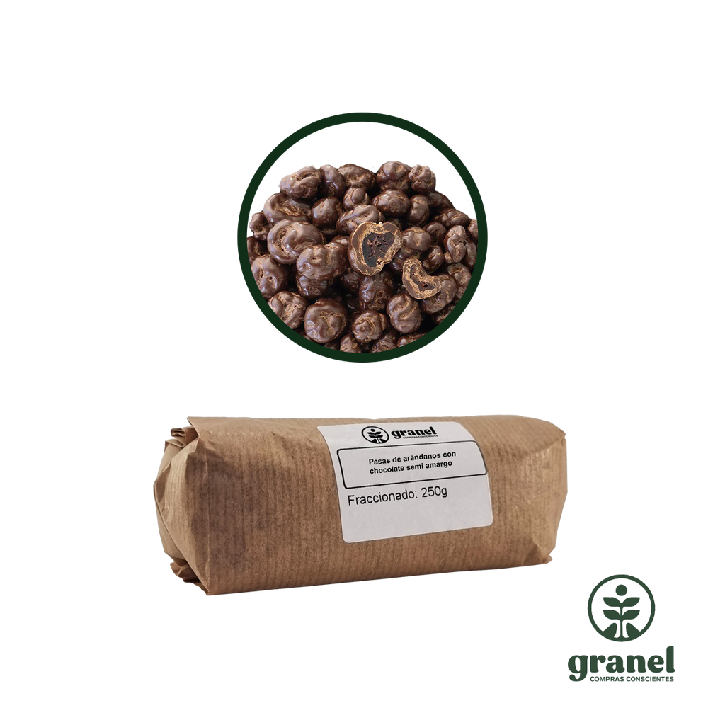 Pasas de arándanos con chocolate semi amargo 250g